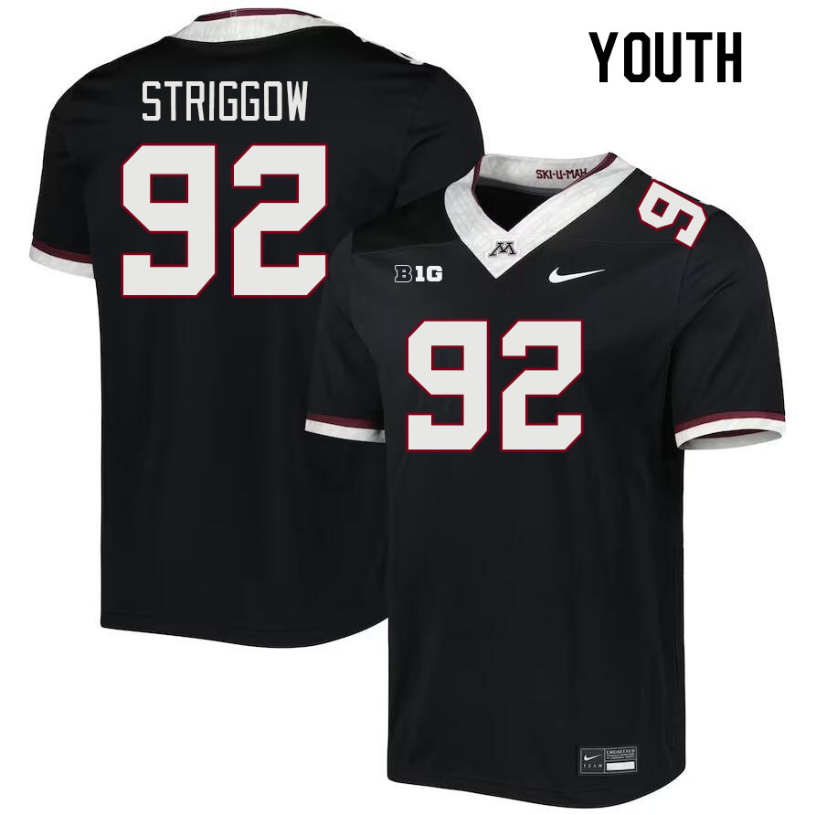 Youth #92 Danny Striggow Minnesota Golden Gophers College Football Jerseys Stitched-Black